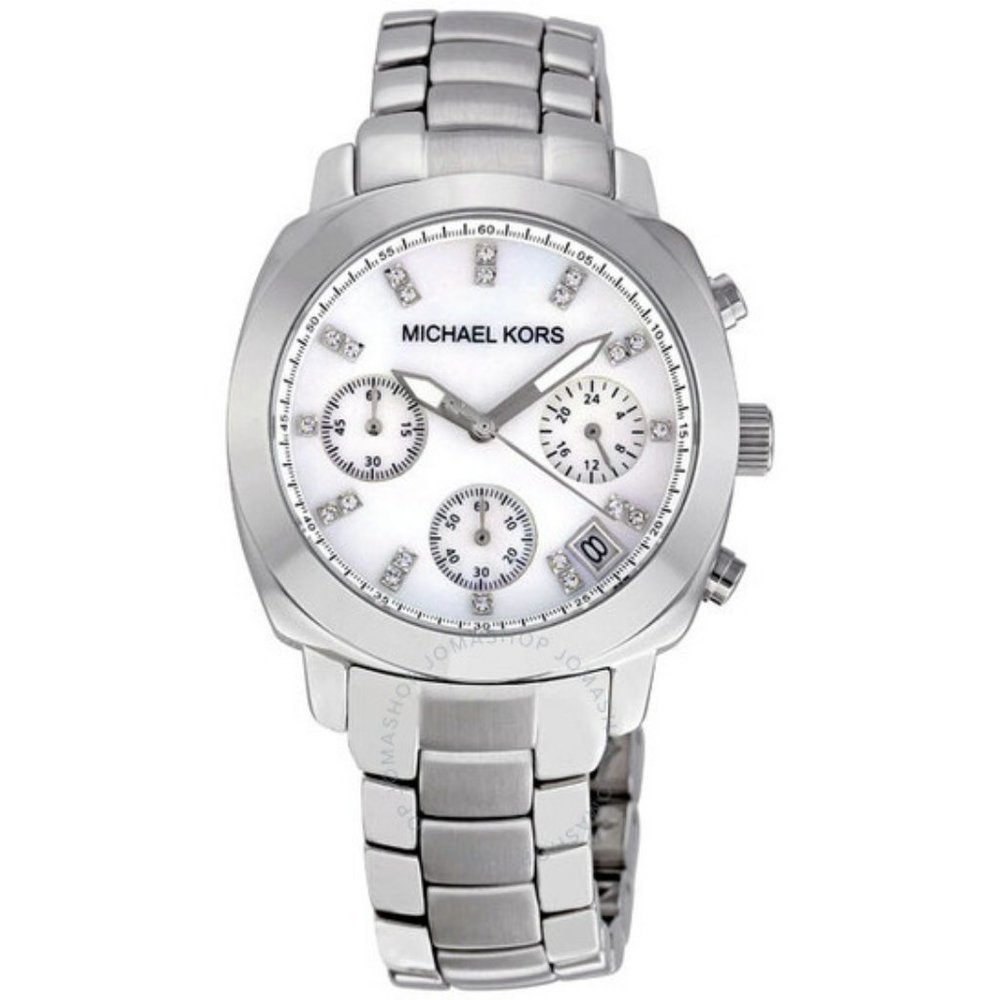 Michael Kors Silver-tone Mother of Pearl Dial Chronograph Ladies Watch